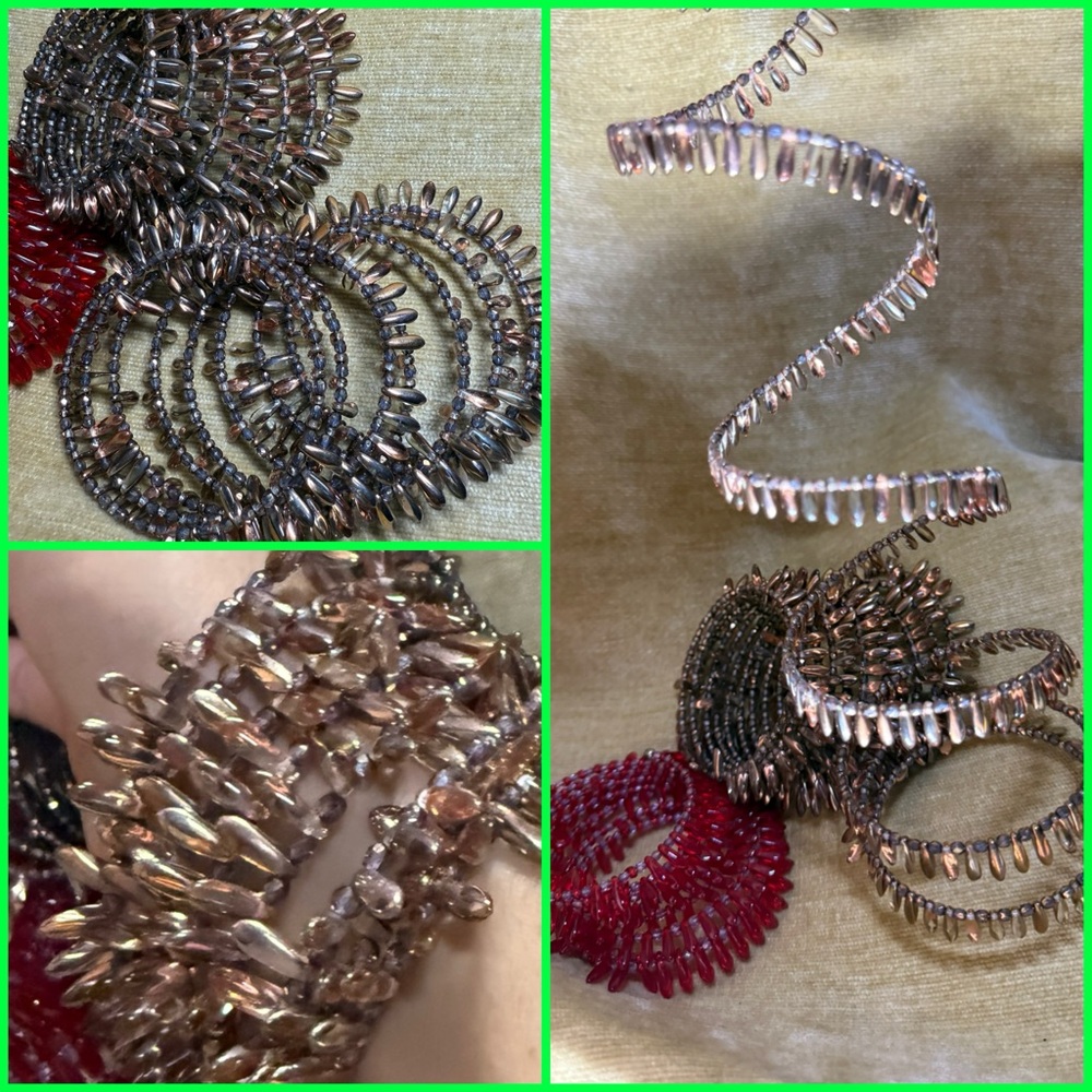 Handmade Vibrant rose gold glass Beaded slinky Bracelet bangle never worn